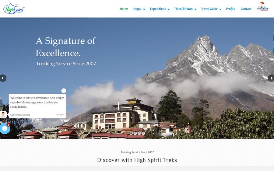 The High Spirit Treks site, showing the expedition landing page.